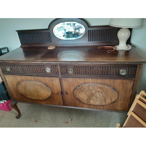 455 - Vintage mahogany sideboard, china display cabinet and painted Lloyd loom chair