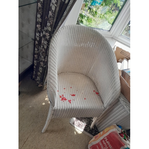 455 - Vintage mahogany sideboard, china display cabinet and painted Lloyd loom chair