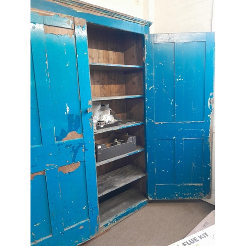 28 - Large painted vintage pine panelled cabinet with interior shelves 197 cms x 240 cms x 50 cms