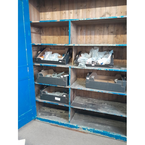 28 - Large painted vintage pine panelled cabinet with interior shelves 197 cms x 240 cms x 50 cms