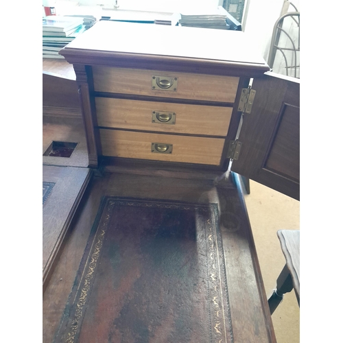52 - Edwardian red walnut carved Gentleman's desk with satinwood nest of drawers, fitted interior, hinged... 