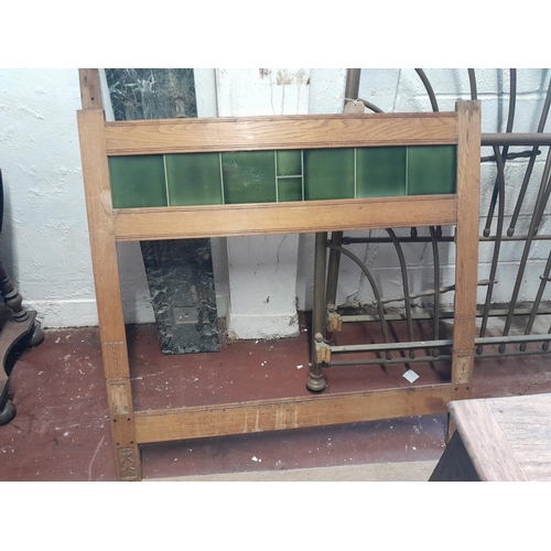66 - Regency mirror frame, slate overmantel and tile back