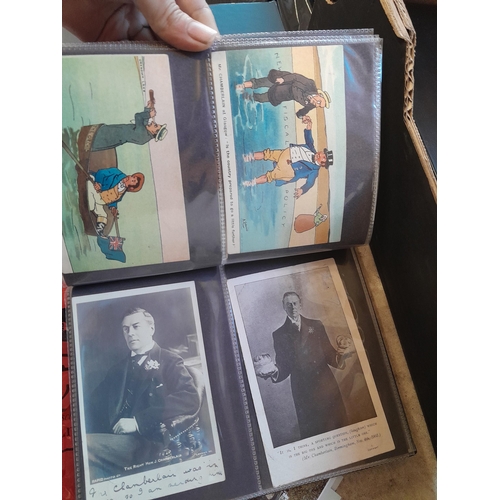 241 - Postcards : empty albums, card sleeves, postcards of Lynmouth, Alcaster and environs, political figu... 