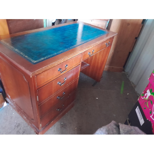 303 - Modern leather top mahogany single pedestal computer / writing desk