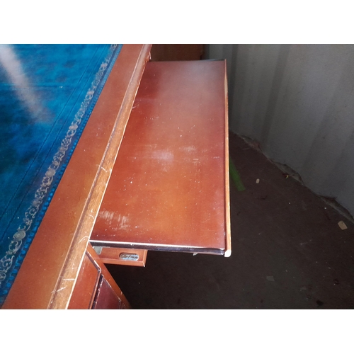 303 - Modern leather top mahogany single pedestal computer / writing desk