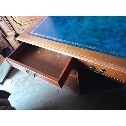 303 - Modern leather top mahogany single pedestal computer / writing desk