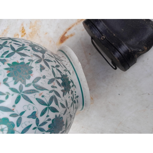 7 - Box of oddments : collection of stones. and crystals, damaged Victorian jug and other items