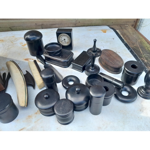 13 - Wooden box of various ebony dressing table items
