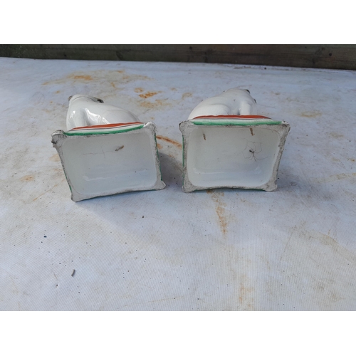 14 - Interesting pair of 19th century Staffordshire pottery cats, note dirty crazing