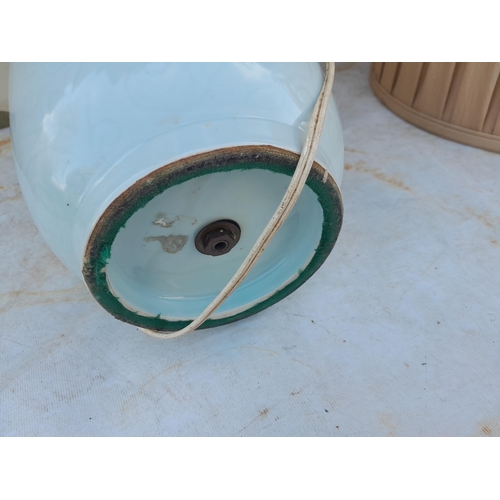 39 - Pale blue Chinese celadon vase drill for a lamp and other lamps