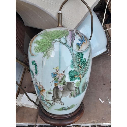 39 - Pale blue Chinese celadon vase drill for a lamp and other lamps