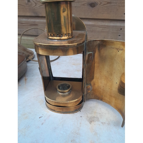 53 - Vintage brass bulkhead lamp, vintage style table lamp, copper hot water bottle