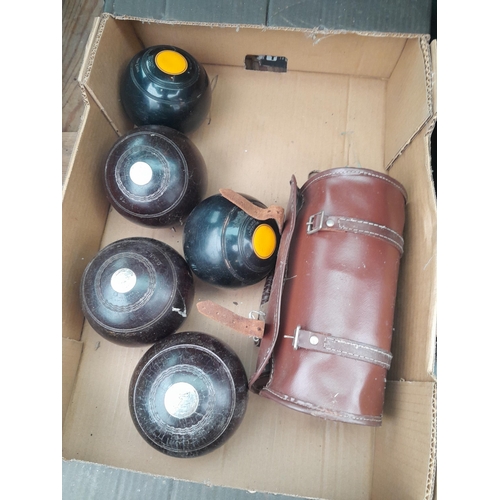 60 - Box of vintage and antique lawn bowling woods 3 with silver inserts