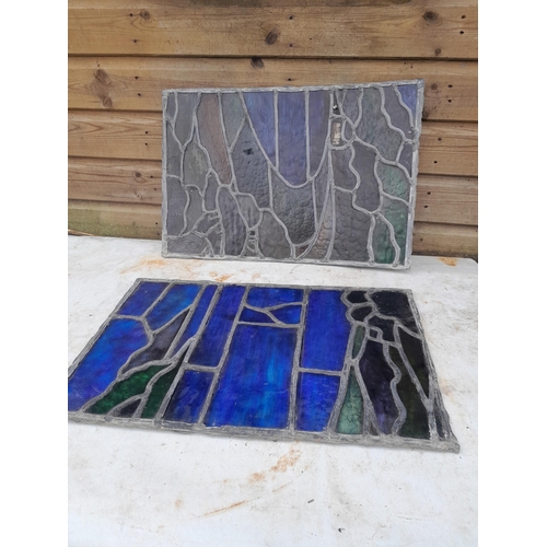 64 - 2 x panels of modern leaded stained glass in good order, Wedgwood Jasperware vase, stoneware items