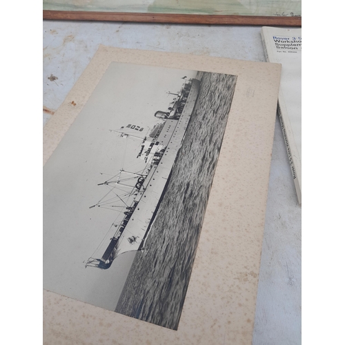 67 - Box of oddments : watercolour by Jenifer Peprell and other items