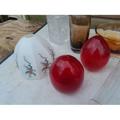 72 - Box of assorted clear and coloured glassware, Whitefriars amber glass bowl etc.