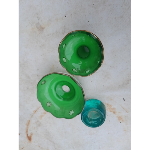 73 - Victorian overlaid glass ware and blue glass inkwell