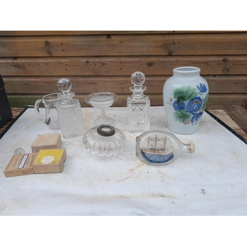 74 - Assorted glassware, ship in a bottle etc.