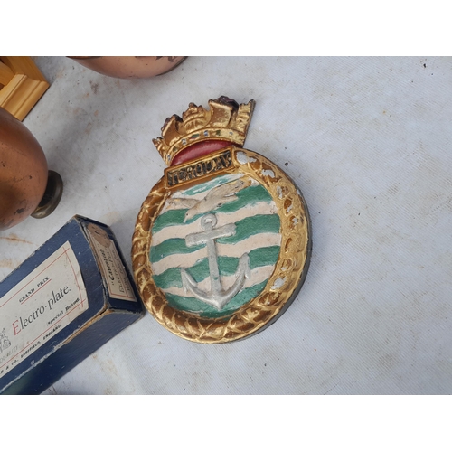 77 - Box of oddments : china by Susie Cooper, wooden ware , tins etc.