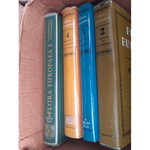 80 - Box of books : 1964 Flora Europea in four volumes and tatty Cassells History of England