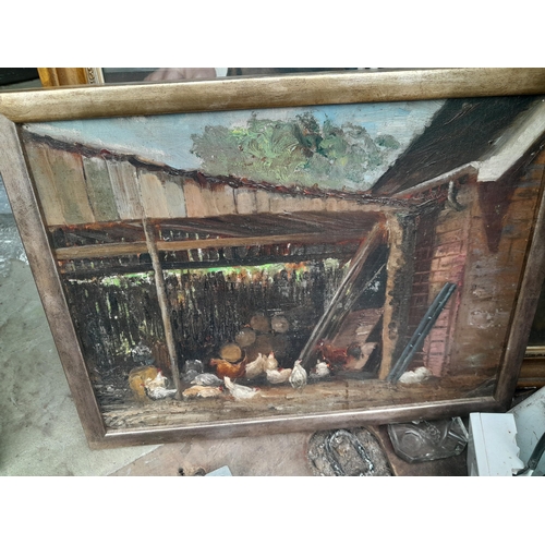 83 - Various paintings : Japanese style watercolour, naive oil on board a, watercolour portrait from earl... 