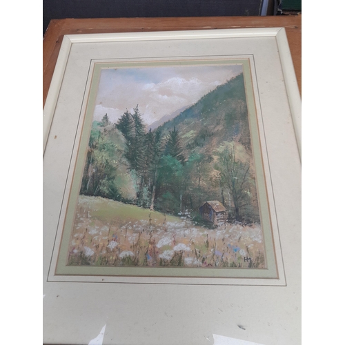 83 - Various paintings : Japanese style watercolour, naive oil on board a, watercolour portrait from earl... 