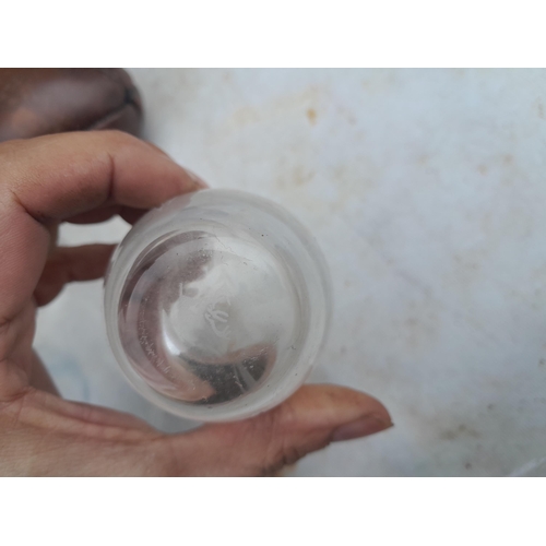 94 - Box of oddments : 3 x pieces of etched glass (2 x signed Scandinavian), wooden lazy Susan