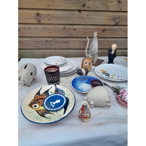 99 - Decorative china and glassware : Majolica fish plate, vintage advertising etc.