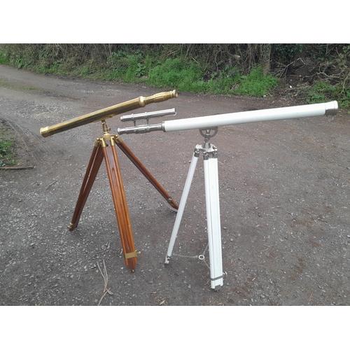 104 - 2 x antique style floor standing telescopes & wooden box
