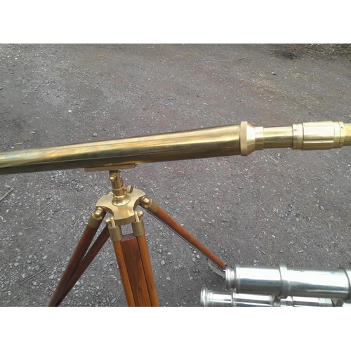 104 - 2 x antique style floor standing telescopes & wooden box