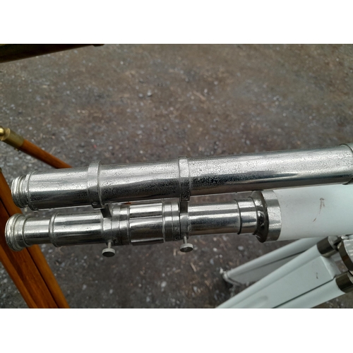 104 - 2 x antique style floor standing telescopes & wooden box