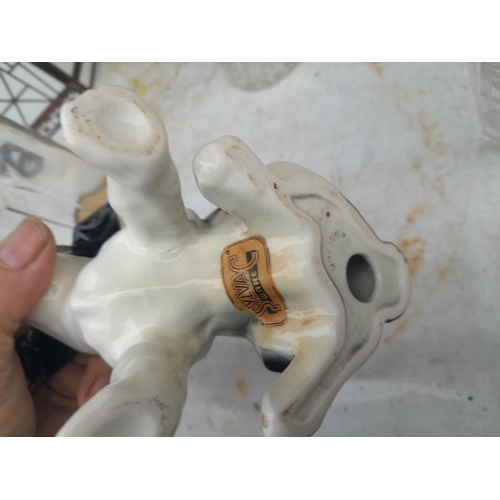 112 - Decorative glassware, modern lamp shade, 19th century rum decanter, later decanters, restored Sylvac... 