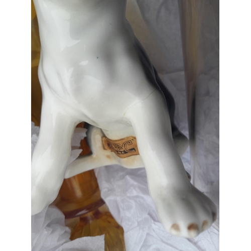 112 - Decorative glassware, modern lamp shade, 19th century rum decanter, later decanters, restored Sylvac... 