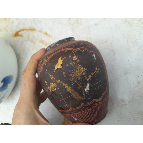 114 - Vintage studio pottery Japanese vase and 19th century Japanese porcelain vase