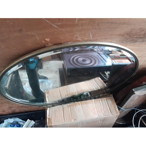 115 - Variety of prints and pictures, watercolours, 19th century glass studded oval mirror, watercolour in... 