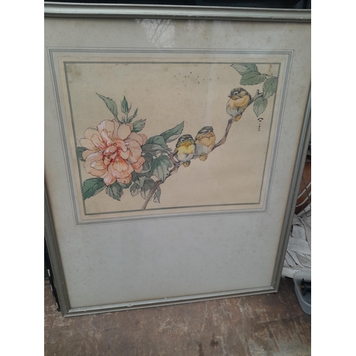 115 - Variety of prints and pictures, watercolours, 19th century glass studded oval mirror, watercolour in... 