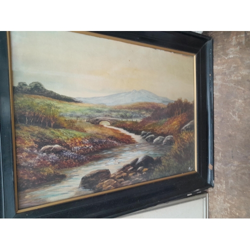 115 - Variety of prints and pictures, watercolours, 19th century glass studded oval mirror, watercolour in... 