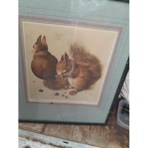 115 - Variety of prints and pictures, watercolours, 19th century glass studded oval mirror, watercolour in... 