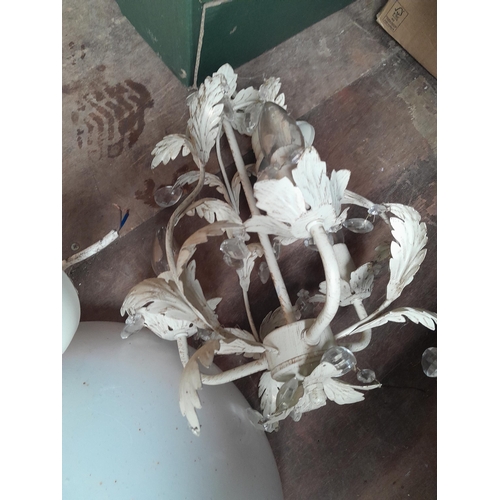 150 - Milk glass centre light fitment and one other and tea set