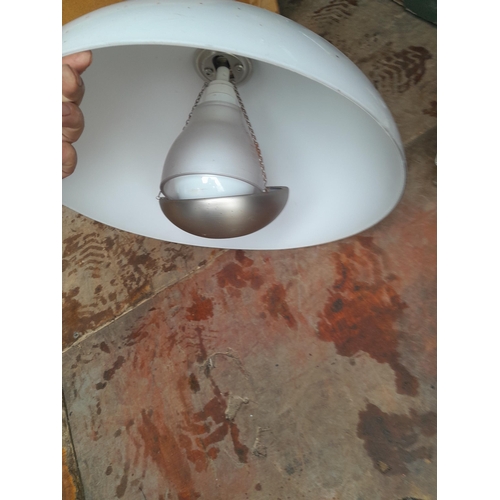 150 - Milk glass centre light fitment and one other and tea set