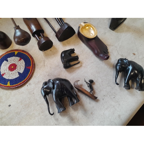 162 - Collection of mid 20th century African Art : wood carvings , pair of Shona carved stone busts, coast... 