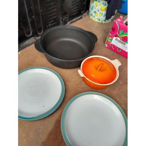 171 - Cast iron cooking pot and dinner ware