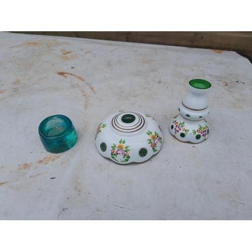 73 - Victorian overlaid glass ware and blue glass inkwell