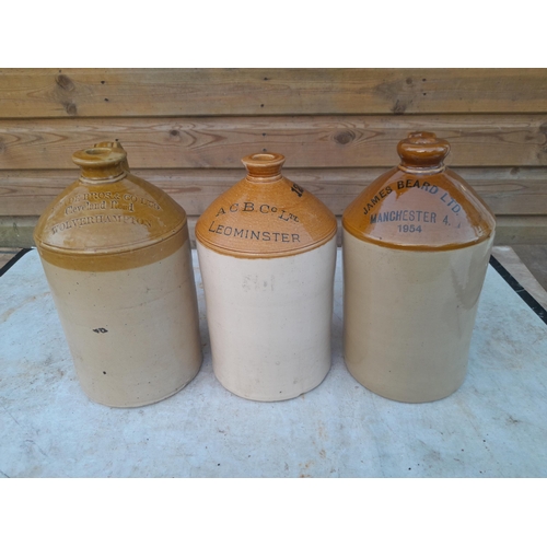 4 - 2 x vintage advertising stoneware flagons and 1 x 19th century impressed mark with damages