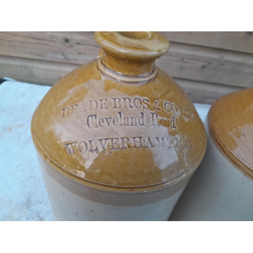 4 - 2 x vintage advertising stoneware flagons and 1 x 19th century impressed mark with damages
