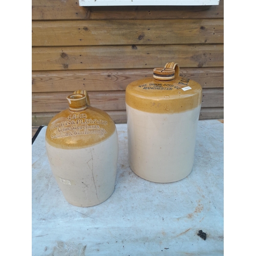 12 - 2 x advertising stoneware flagons