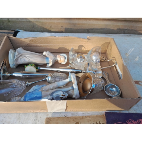 16 - Box of oddments : silver plated items , ceramic figures etc.
