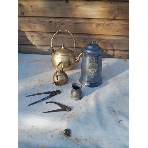 19 - Victorian pewter tankard and other items