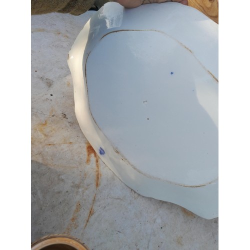 20 - Damaged Doulton advertising flask, chipped flow blue meat charger and other ceramics & pair of resin... 