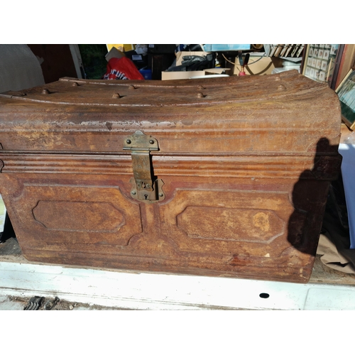 33 - World War II era post office scales, tin trunk and modern double sided post office scales & kitchen ... 